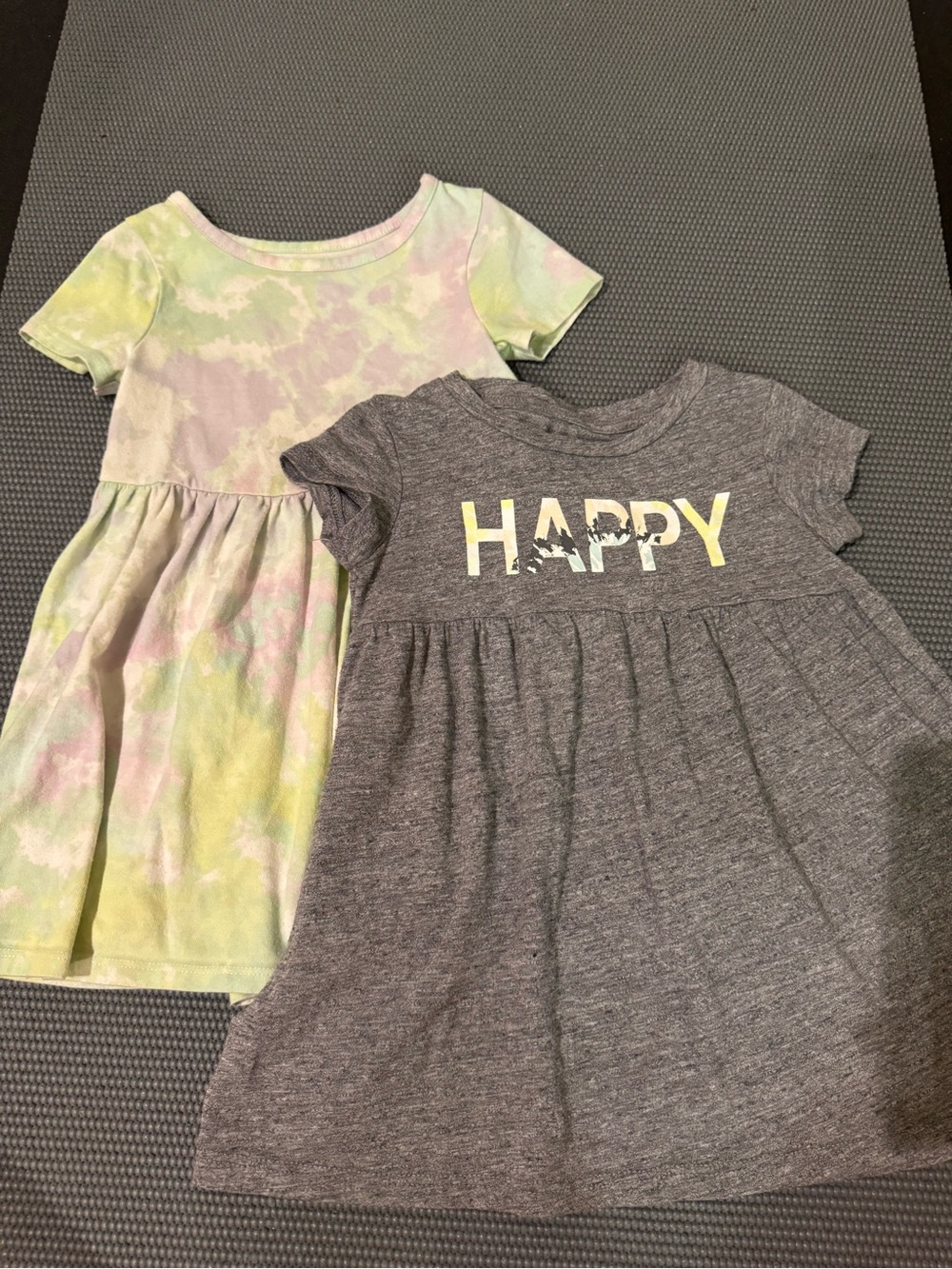 Cat & Jack Pastel Tie-Dye Dress & Gray 'HAPPY' Short Sleeve Dress